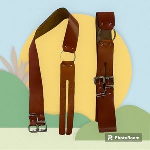🟤Genuine Leather Belt with Hoop and Double Buckles size M/L